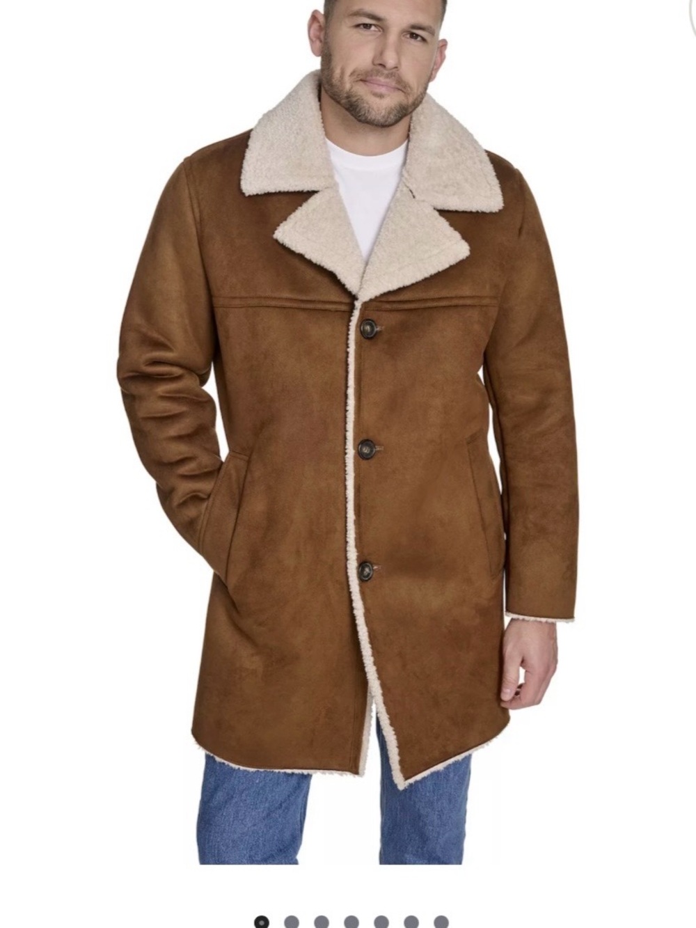 Dockers Brown Suede-Look Ranch Coat with Shearling Collar